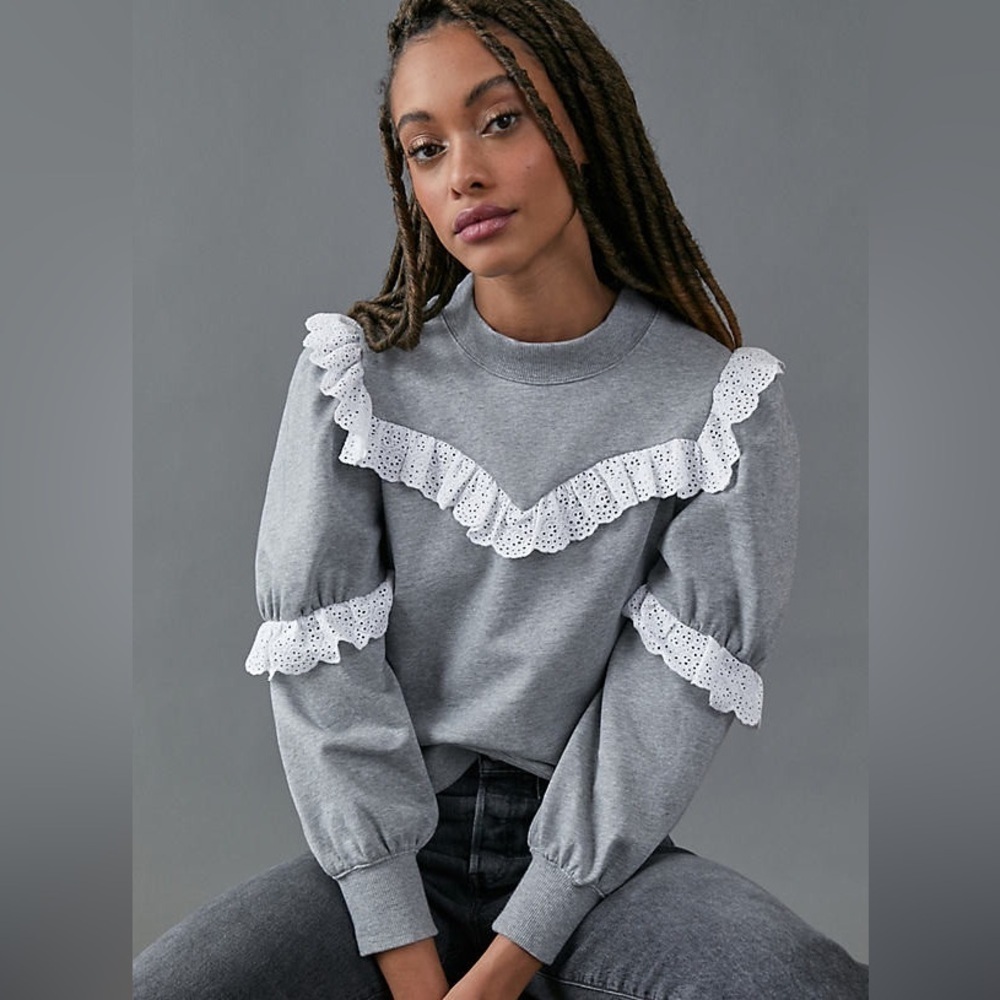 OTHILIA ANTRHOPOLOGIE ruffled gray sweatshirt XL